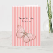 Pink Stripes with Butterfly Birthday Kaart (Voorkant)
