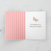 Pink Stripes with Butterfly Birthday Kaart (Binnen)