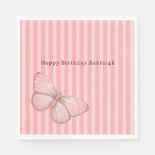 Pink Stripes with Butterfly Birthday Servet (Voorkant)
