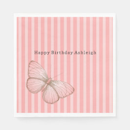 Pink Stripes with Butterfly Birthday Servet
