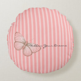Pink Stripes with Butterfly Rond Kussen