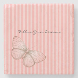Pink Stripes with Butterfly Stenen Onderzetter