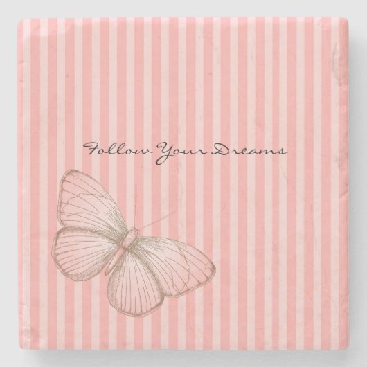 Pink Stripes with Butterfly Stenen Onderzetter (Voorkant)