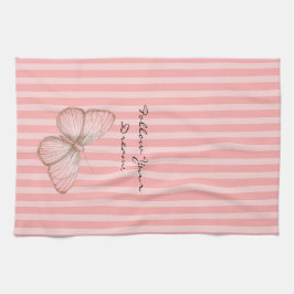 Pink Stripes with Butterfly Theedoek