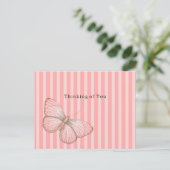Pink Stripes with Butterfly Thinking of you Briefkaart (Staand voorkant)