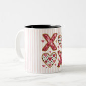 Pink Stripes XOXO hearts Tweekleurige Koffiemok (Voorkant links)
