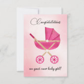 Pink stroller Baby Girl Congratulations Card (Voorkant)