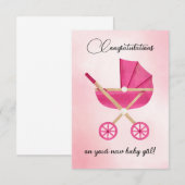 Pink stroller Baby Girl Congratulations Card (Voorkant / Achterkant)