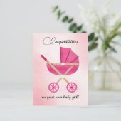 Pink stroller Baby Girl Congratulations Card Briefkaart (Staand voorkant)