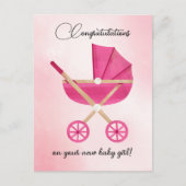 Pink stroller Baby Girl Congratulations Card Briefkaart (Voorkant)