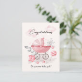 Pink Stroller baby girl congratulations card Briefkaart (Staand voorkant)