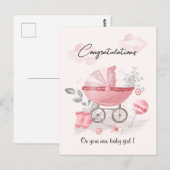 Pink Stroller baby girl congratulations card Briefkaart (Voorkant / Achterkant)