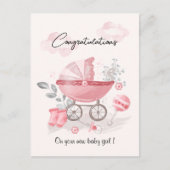 Pink Stroller baby girl congratulations card Briefkaart (Voorkant)