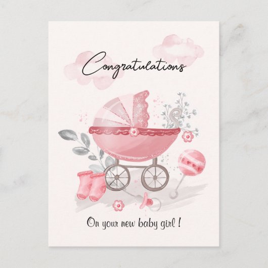 Pink Stroller baby girl congratulations card Briefkaart (Voorkant)
