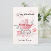 Pink Stroller baby meisje felicitatiekaart (Staand voorkant)
