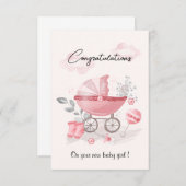 Pink Stroller baby meisje felicitatiekaart (Voorkant / Achterkant)