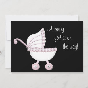 Pink Stroller Girl Baby shower Kaart
