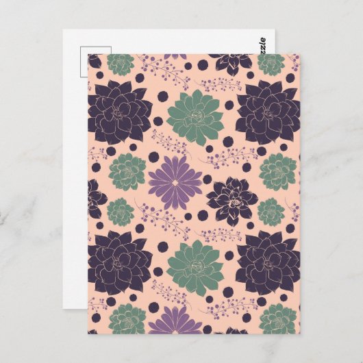 Pink Succulents Floral Pattern Briefkaart (Voorkant / Achterkant)
