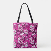 Pink sugar skull floral ornamental pattern tote bag (Achterkant)