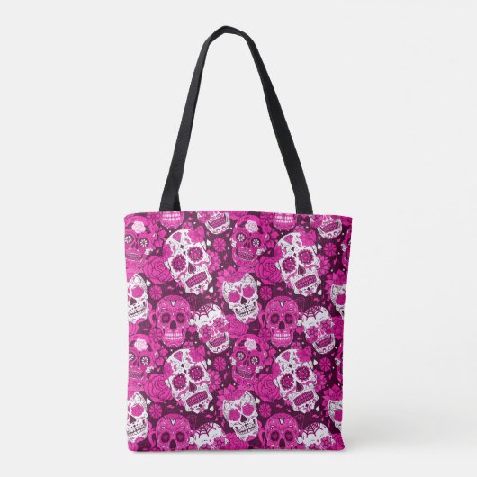 Pink sugar skull floral ornamental pattern tote bag (Achterkant)
