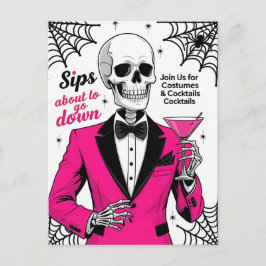 Pink Suit Skeleton Halloween Feestdagenkaart
