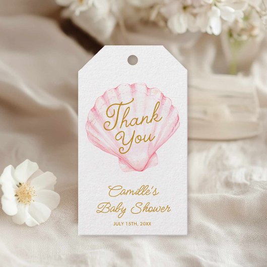 Pink Summer Beach Baby shower Bedankt Cadeaulabel