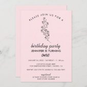 Pink Summer Fall one year 1st Birthday Party Kaart (Voorkant / Achterkant)