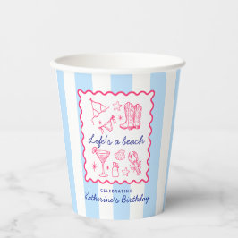 Pink Summer Favorites Blue Stripes Birthday  Papieren Bekers