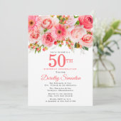 Pink Summer Floral 50th Birthday Kaart (Staand voorkant)