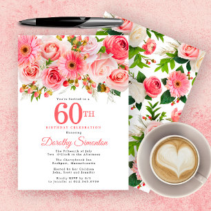 Pink Summer Floral  60th Birthday Kaart