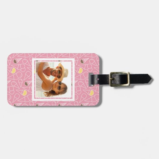 Pink Summer Ice Cream Pattern | Monogram Bagagelabel (Voorkant horizontaal)