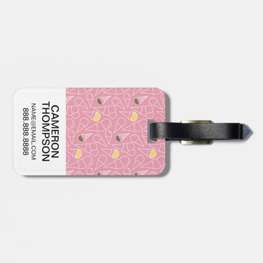 Pink Summer Ice Cream Pattern | Monogram Bagagelabel (Achterkant horizontaal)