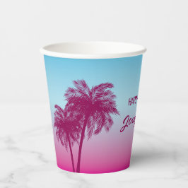 Pink Summer Palm Trees Tropical Sky Birthday Papieren Bekers