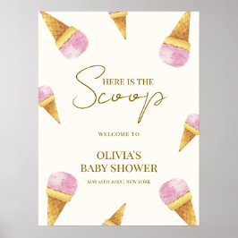 Pink Summer Scoop Ice Cream Baby shower Welkom Poster