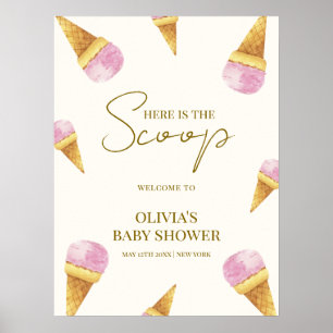 Pink Summer Scoop Ice Cream Baby shower Welkom Poster