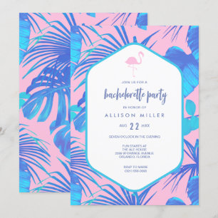 Pink Summer Tropical Flamingo Bachelorette Party Kaart