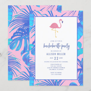 Pink Summer Tropical Flamingo Bachelorette Party Kaart