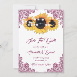 Pink Sunflower Rustic Floral Lace Wedding Save The Date