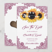 Pink Sunflower Rustic Floral Lace Wedding Save The Date (Voorkant / Achterkant)