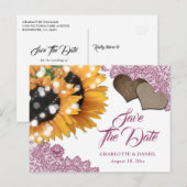 Pink Sunflower Wedding Save The Date Postcard Aankondigingskaart (Voorkant / Achterkant)