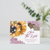 Pink Sunflower Wedding Save The Date Postcard Aankondigingskaart (Staand voorkant)
