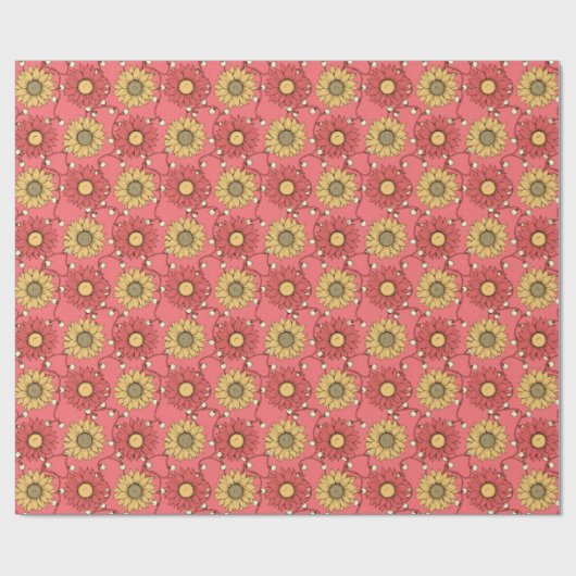 Pink Sunflowers Christmas Cadeaupapier (Vlak)