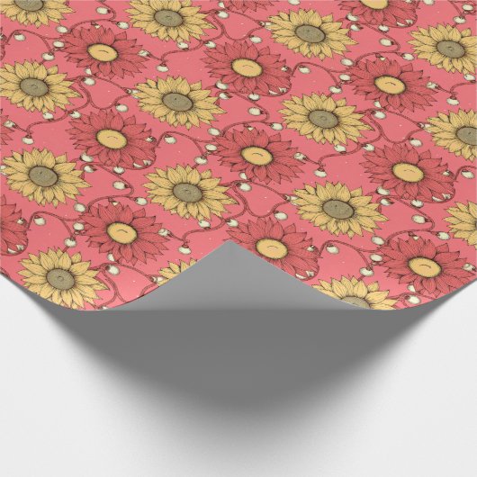 Pink Sunflowers Christmas Cadeaupapier (Hoek)