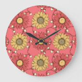 Pink Sunflowers Christmas Grote Klok (Voorkant)