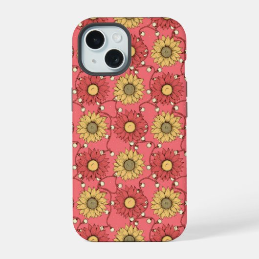 Pink Sunflowers Christmas iPhone 15 Case (Achterkant)