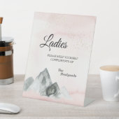 Pink Sunrise Mountain Weddenschap Dames Bathroom Reclamebord Met Voetstuk (Insitu)