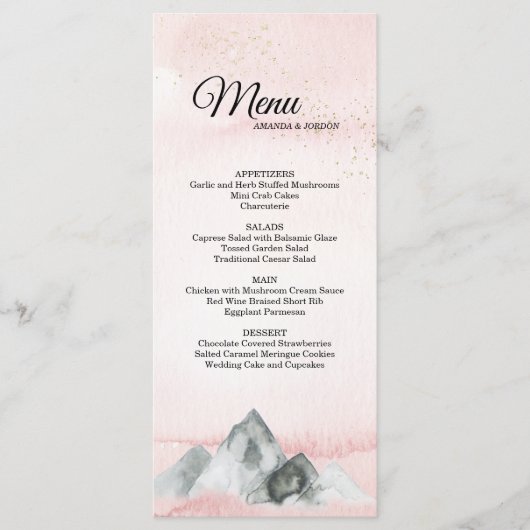 Pink Sunrise Mountain Wedding Menu (Voorkant)
