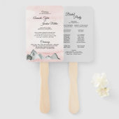 Pink Sunrise Mountain Wedding Program Hand Fan Handwaaier (Voorkant en achterkant)