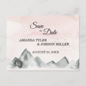 Pink Sunrise Mountain Wedding Save the Date Aankondigingskaart (Voorkant)