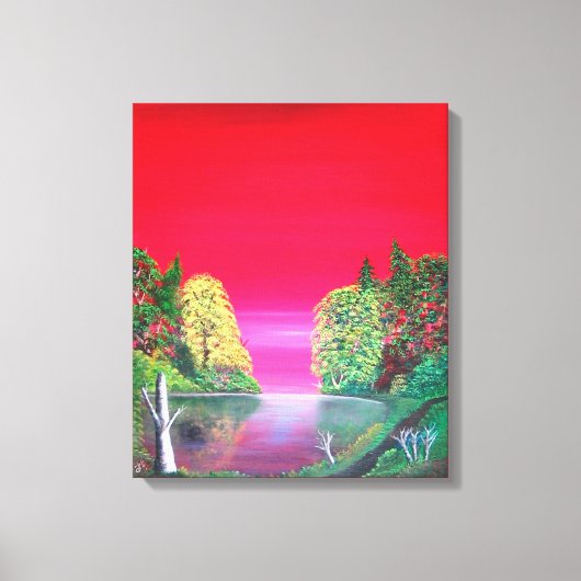 Pink Sunset Abstract Imaginaire Lake Canvas Afdruk (Voorkant)